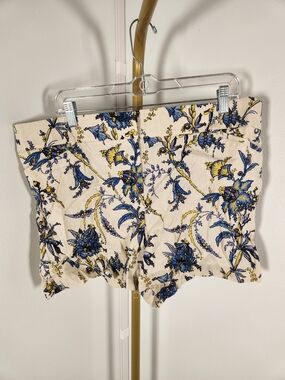LOFT Floral Shorts in Blue and Cream